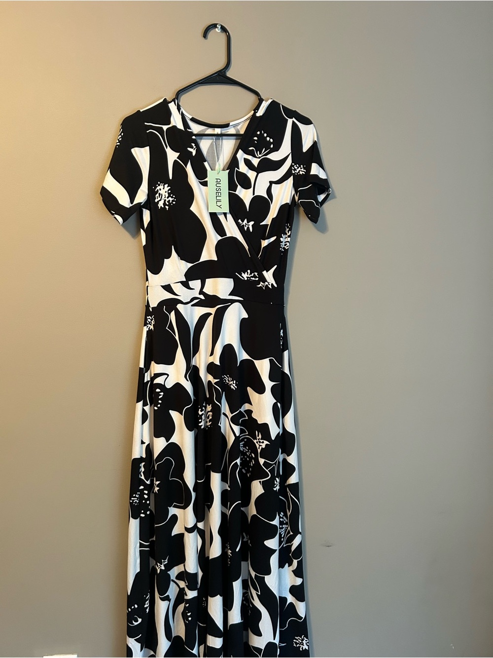 Black & White Floral Midi Wrap Dress
